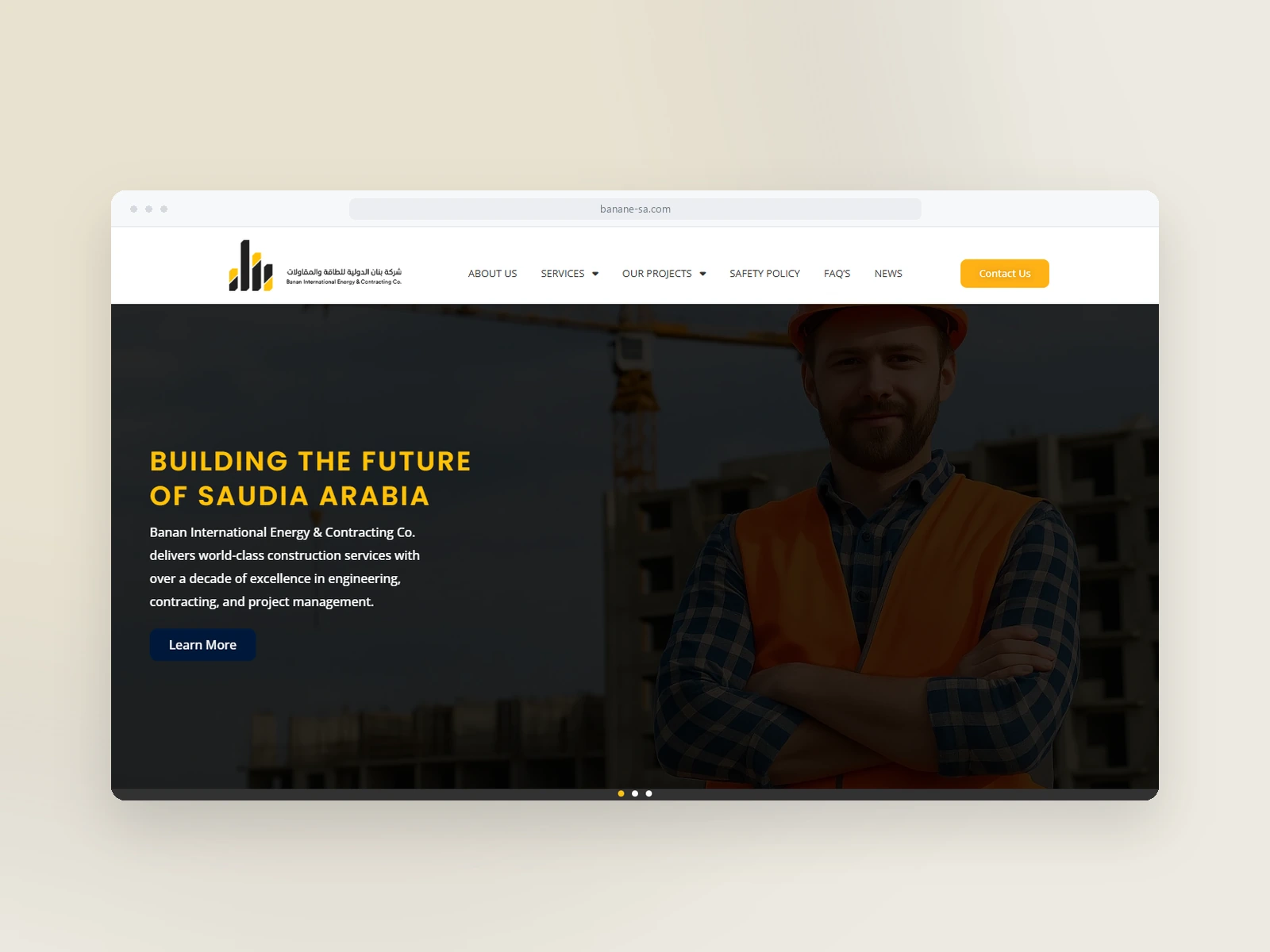 موقع Banan للطاقة والمقاولات لعرض الخدمات والمشاريع